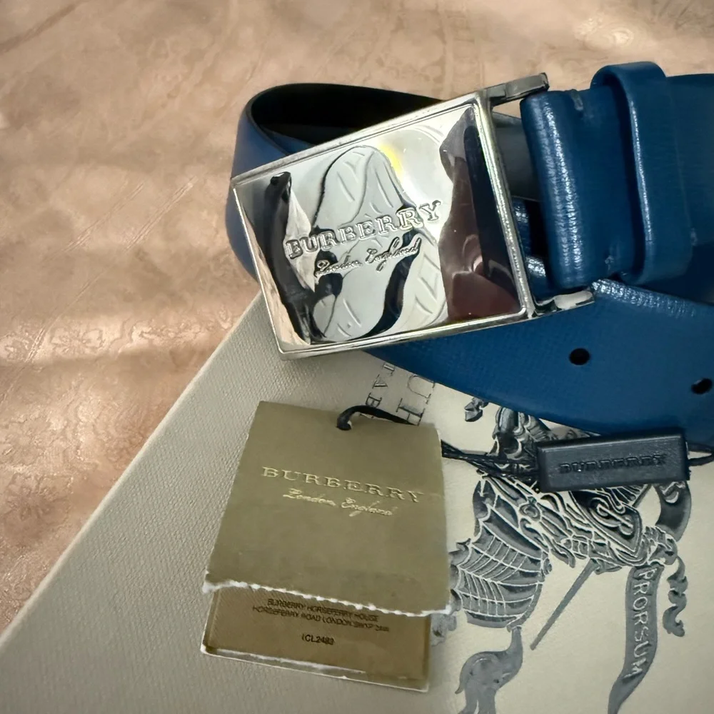 Burberry Blue and Silver Leather Belt - Picture 2 of 8